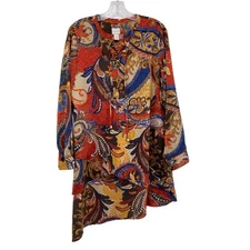 Chico's Victorian Style Asymmetrical Paisley Peasant Tunic Top Size M 1 Flowy 