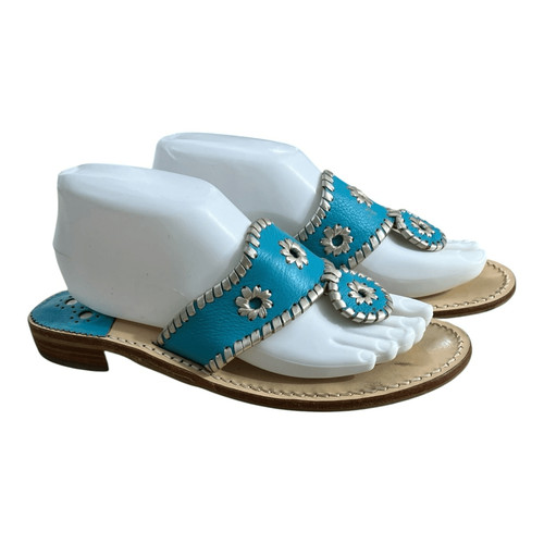 Jack Rogers Navajo Turquoise Blue Leather Whipstitch Sandal Shoes Palm Beach 9 M