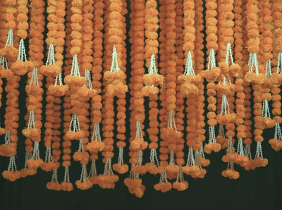 #ad 5 PC 5 Ft Orange Marigold Garland for Wedding Party Diwali Decoration $37.99