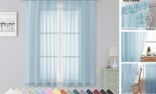 Sheer Curtains 63 Inch Length 2 Panels, Rod 42"W x 63"L Pack of 2 Sky Blue