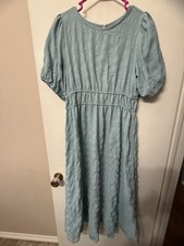Conservative Full Length Dress, Lace Bottom, Size L But Fits Like M, Lt Blue