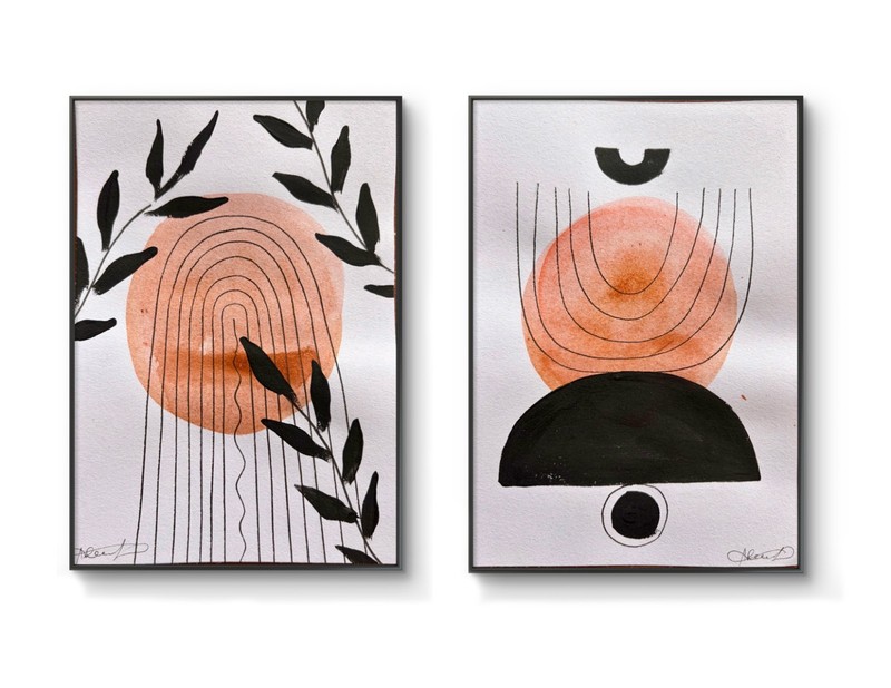 Original Organic Boho Bronze Paintings by Alannah Dyer- Art 5x7 in. Trendy House