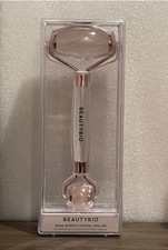 MSRP 65 BEAUTY BIO ROSE QUARTZ CRYSTAL ROLLER De Puffing Face Eye and Body NEW