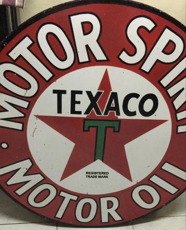 Texaco Gasoline Porcelain Enamal Heavy Metal Double Side - Image 4 of 4