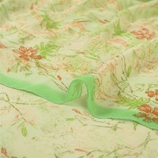 Sanskriti Vintage Sarees Green Pure Georgette Silk Print Sari 5 Yd Craft Fabric
