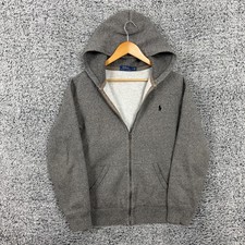 Polo Ralph Lauren Hoodie Mens Large Gray Full Zip Fleece Sweatshirt Pony L