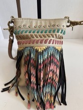 American Bling Fringe Aztec Pastel Western Crossbody Shoulder Bag Purse EUC