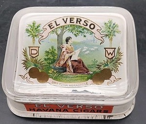Early 1900s EL VERSO Havana Cigar Heavy Glass Coin Tray/Cigar Rest by Brunhoff