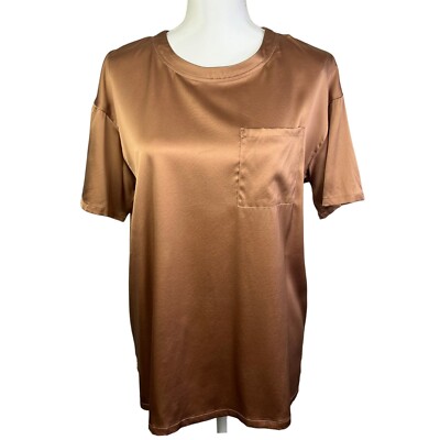 Haven Well Within Pocket Tee Relaxed Fit Short Sleeve Silky Brown Top Size S