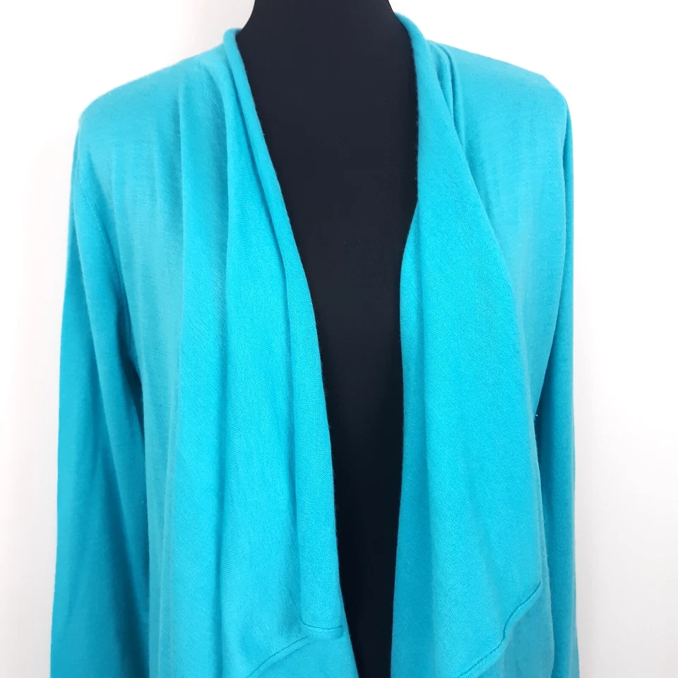 Ellie Tahari Cashmere Silk Cardigan Women's Size Large Open Waterfall Front Aqua - Image 2 of 4