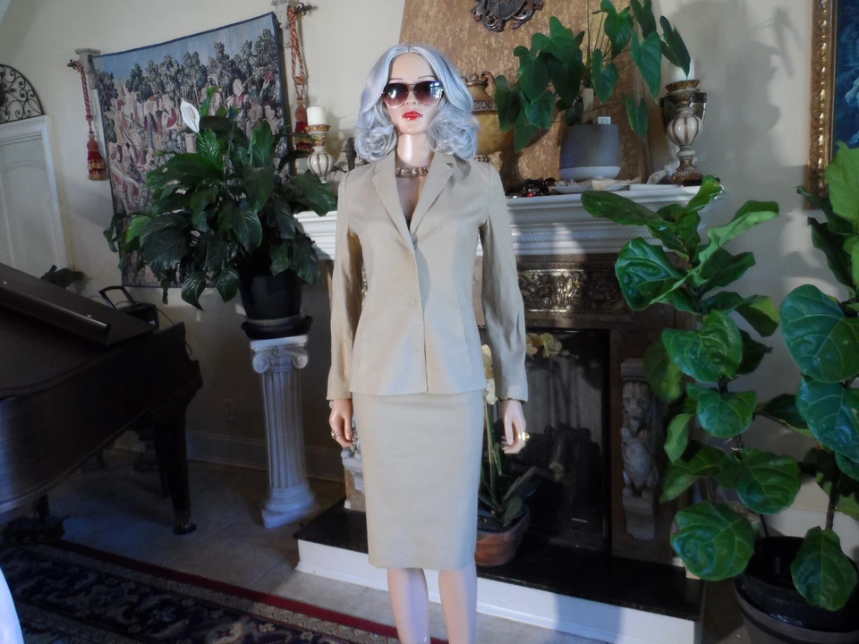 Dolce & Gabbana Beige Mezcla Algodón Gabardina Ligera Falda Traje Talla IT 42- US 6 Foto 4 de 4