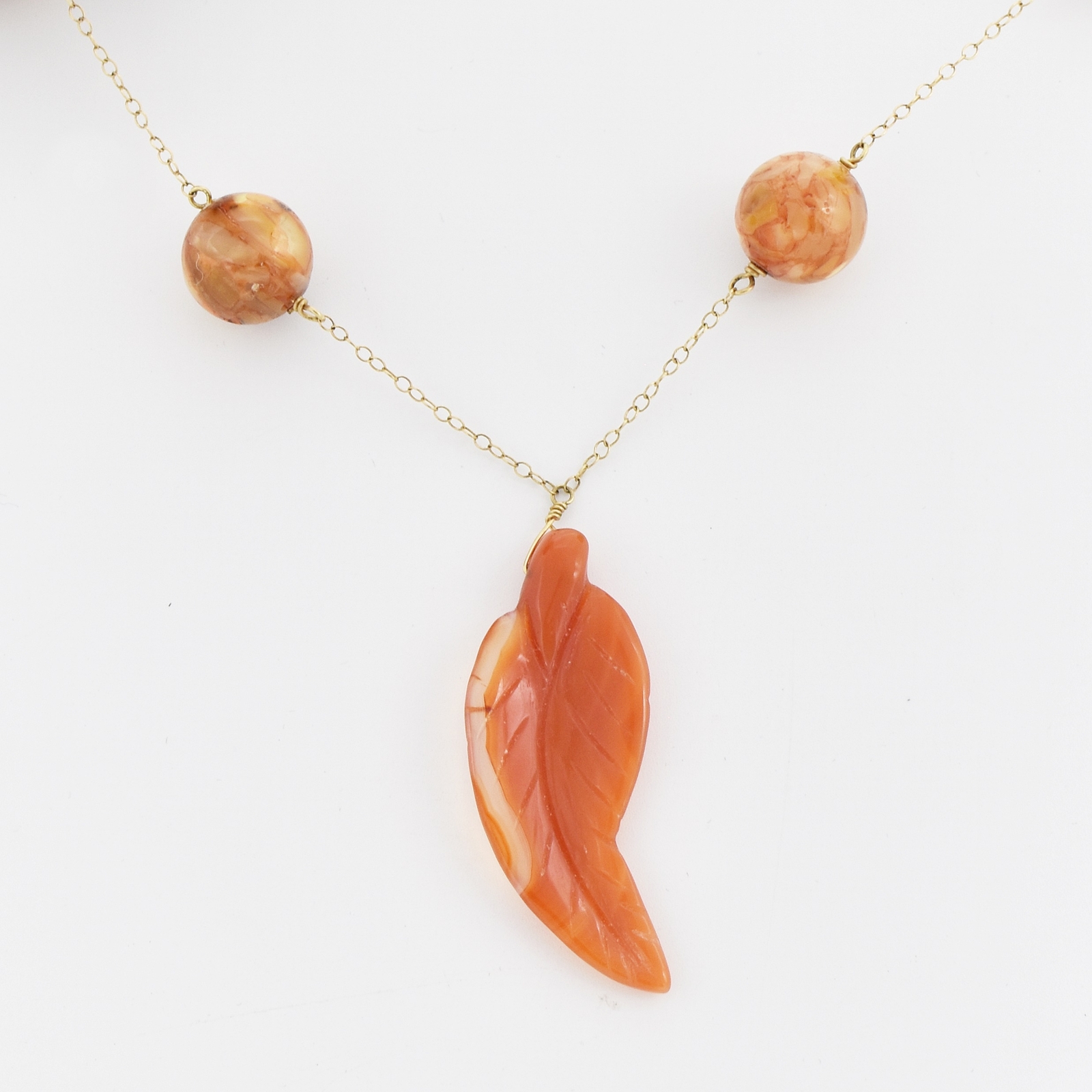 14k Yellow Gold 16" Carnelian Crystal Ball Dangle Nec… Gem