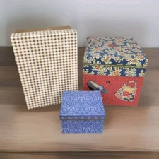 Lot of 3~Vtg Gift Box~Lang Bobs Boxes~Purse Shoe Button~Checkered Scrolled