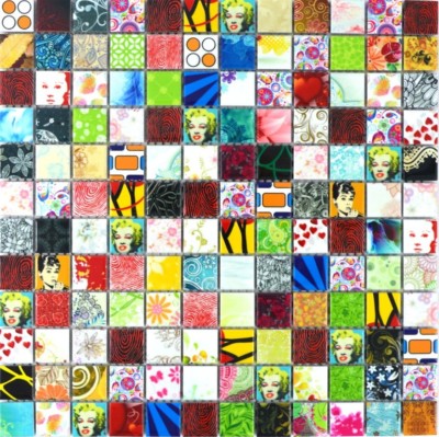 Keramik Mosaik Fliese Retro Vintage POP UP bunt Wand WB18D-1605