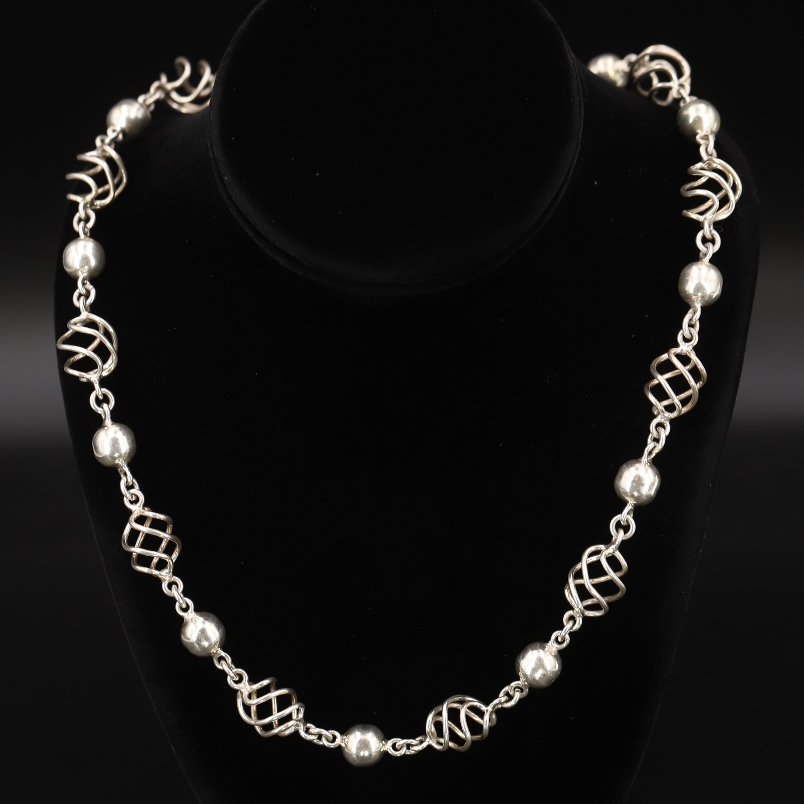 VTG Sterling Silver MEXICO TAXCO Ball Bead Twisted Chain 24" Heavy