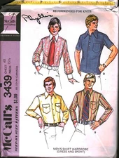 3439 Vintage McCalls SEWING Pattern Mens 1970s Buttoned Front Shirt Sport Dress