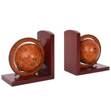 2er-Set Buchstützen HWC-B79, Bücherstütze Globus Weltkugel, braun