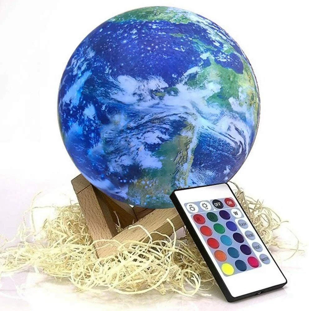3D Printed Earth Lamp 15cm 5.90in Color Changing Touch Remote
