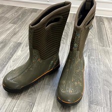 BOGS K Classic Flowers Brown Waterproof Pull On Mid Calf Boots Youth Size 5