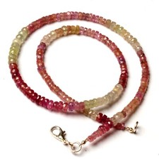 Natural Multi Sapphire Gems 5 mm Size Faceted Rondelle Shape Beads 16.5"Necklace