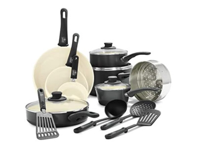 Greenlife Soft Grip 16 Piece Cookware Set, Non-Toxic PFAS-Free Ceramic Nonstick