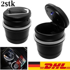 2X Auto Aschenbecher,Mit LED Beleuchtung Deckel Getränkehalter KFZ Aschenbecher