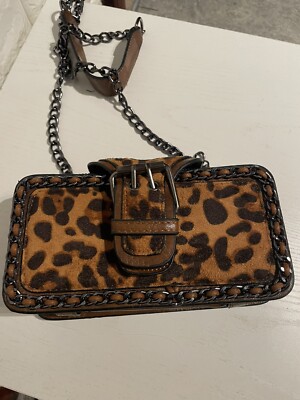 Leather And Hyde Cheetah Print Chain Strap Clutch New