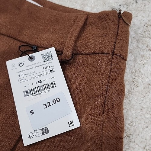 ZARA kids Pleated Skirt Lined Shorts • Size 10 Chocolate Mousse Wool Preppy New - Picture 4 of 9