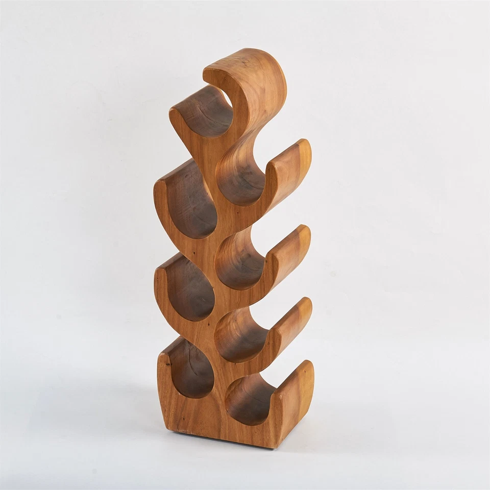 Hand-Carved Suar Wood Tree Shaped Wine Rack Bottle Holder Brown for 6/8/12 - Image 2 of 4