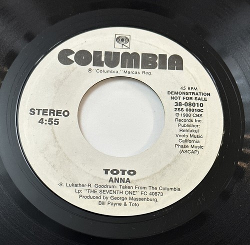 Toto - Anna 7” Promo Vinyl Record Columbia 38-08010 EX - Picture 3 of 6