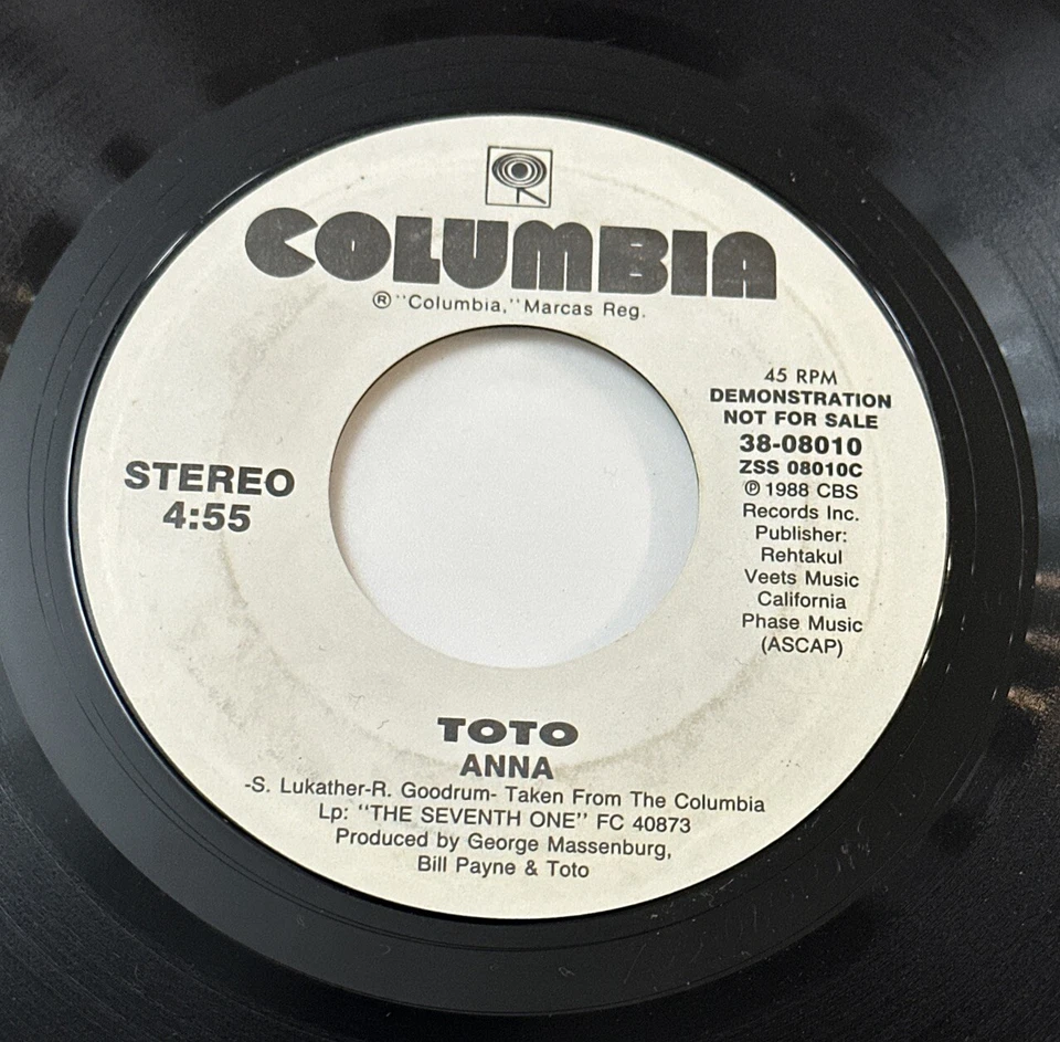 Toto - Anna 7” Promo Vinyl Record Columbia 38-08010 EX  - Image 3 of 4