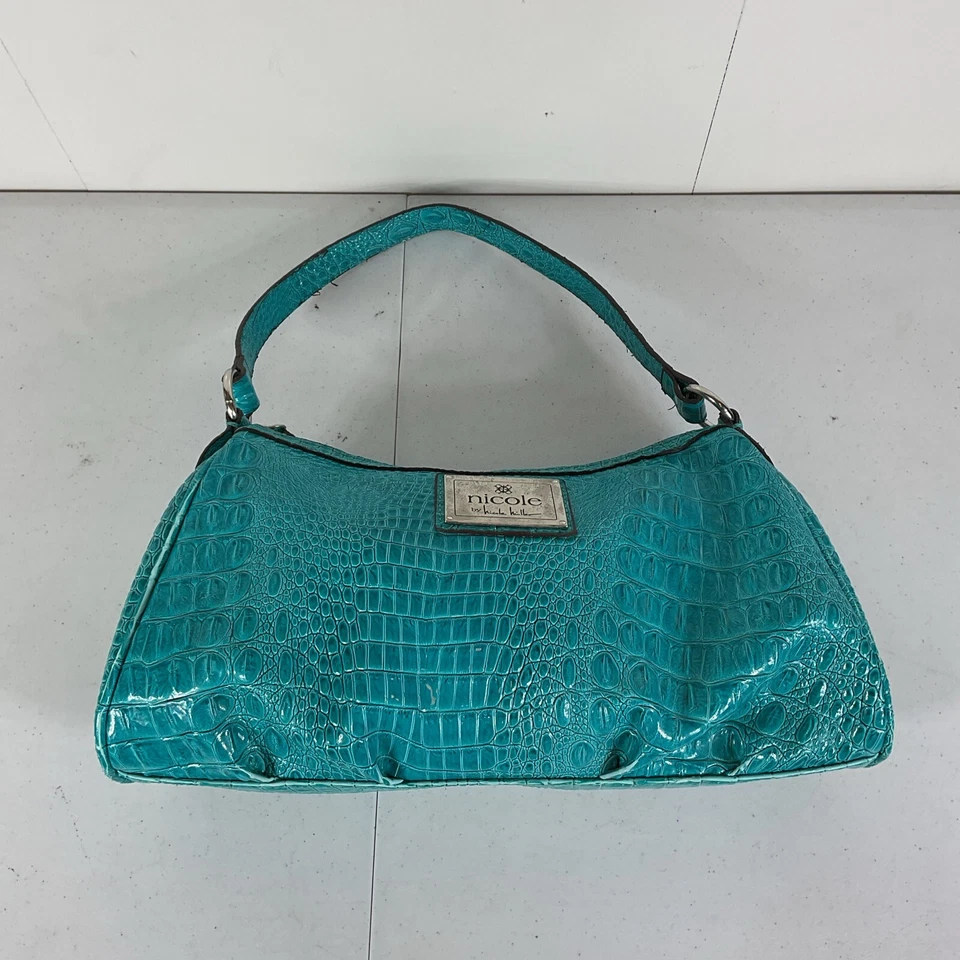Bolso de Hombro Y2K Nicole Miller Cartera Imitación Caimán Cocodrilo Verde azulado Foto 4 de 4