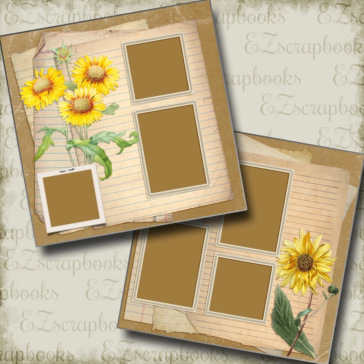 Loose-leaf Flowers - 2 Premade Scrapbook Pages - EZ Layout 5750