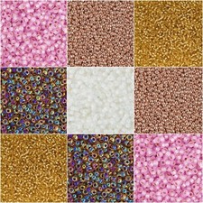 Miyuki Seed Beads 11/0  - Purple Iris, White Lined Crystal AB, Pink, Gold, Beige