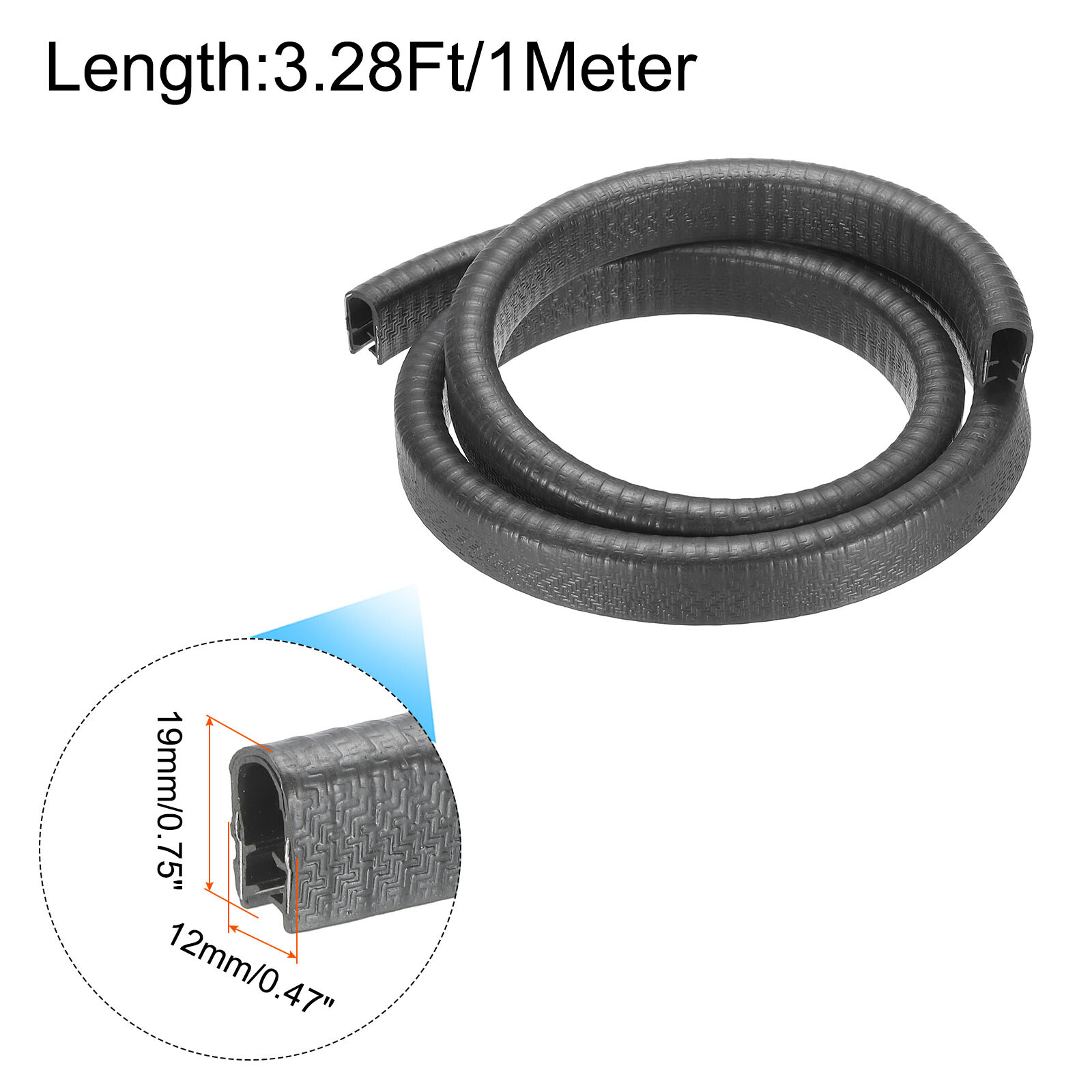 Profilé Joint En Silicone Noir En U / Canal - Longueur 1 Mètre - Pour Bords De 0.1 à 1.5mm D'épaisseur
