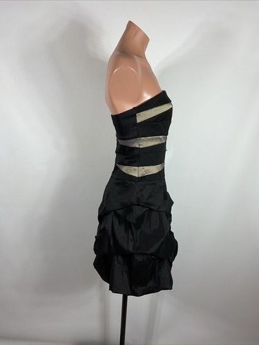 Vintage y2k 90s Silver Black Dress Ruched Tiered Mini S Prom Cocktail Prom NEW - Picture 17 of 21