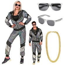Set 80er Jahre bunter reflektierender Trainingsanzug - Gr. S bis 2XL - mit Brill