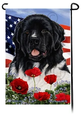 Patriotic Flowers Garden Flag - Landseer Newfoundland