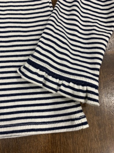 Boden Voop Rib Frill Long Sleeve Ruffle Top Shirt Sz US 2 UK6 Navy Stripe Olive - Picture 8 of 8