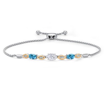 925 Silver and 10K Yellow Gold Moissanite and Swiss Blue Topaz and Lab Grown