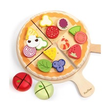 PairPear Wooden Pizza Cutting Play Food Set, 28 Piece Pretend Pizza... Fast Ship
