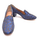 Ladies Banana Republic Jacquard Smoking Pumps 9 M Navy Leopard Fabric Heel Shoes — photo 2