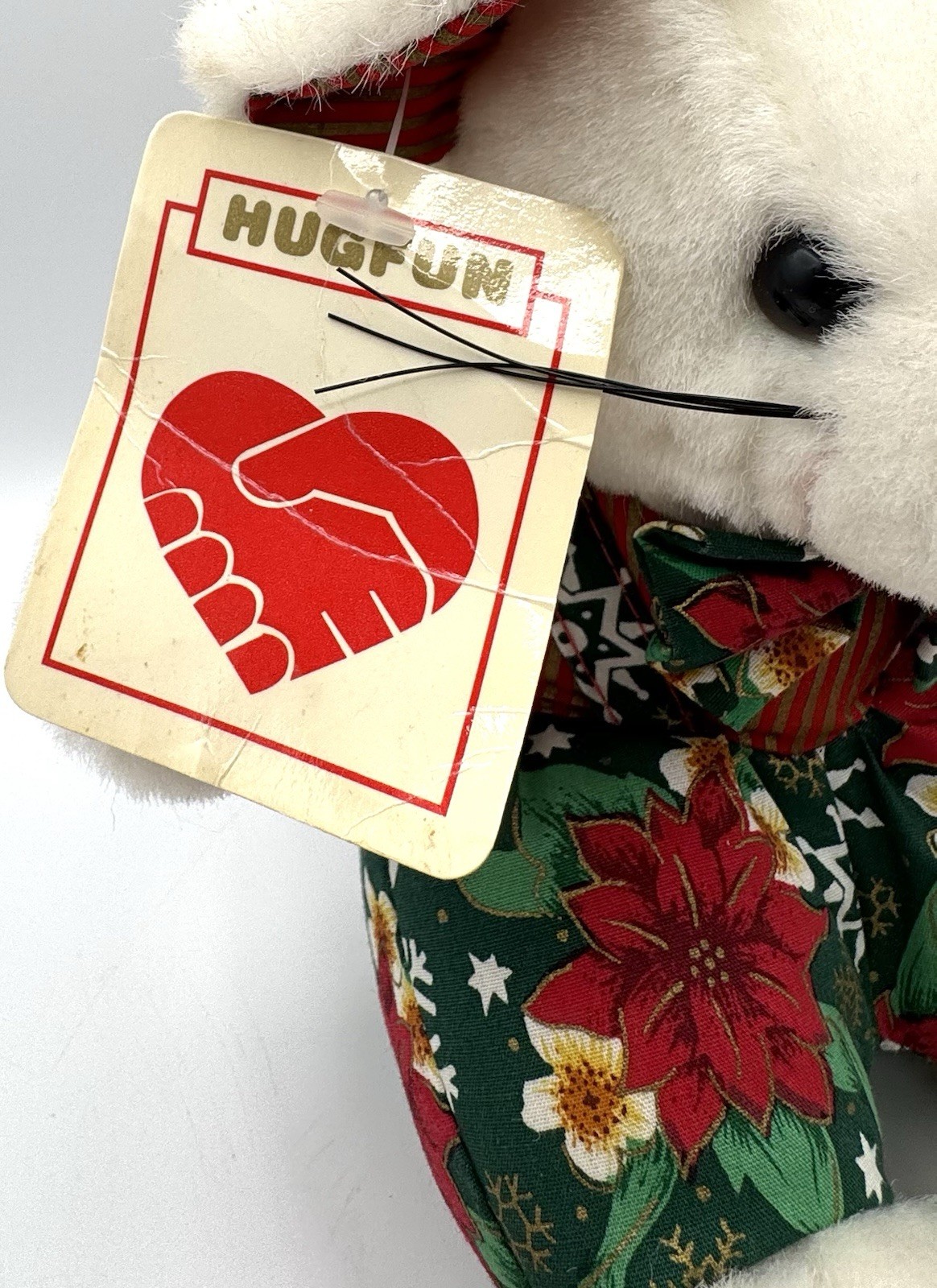 Hugfun Christmas White Mouse Plush Stuffed Animal Patchwork 7" Suction Cup Vtg