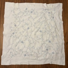 POTTERY BARN Linen/ Cotton Crewel Embroidered Blue Euro Pillow Sham Cottagecore
