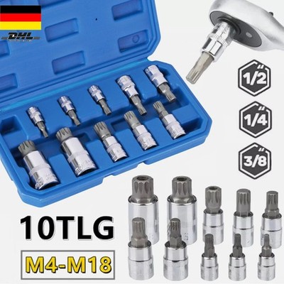 10 Triple Square Spline Bit-Steckschlüsselsatz M4-M18 1/4 3/8 1/2 Zoll Stecknuss