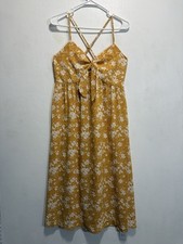 Cupshe Yellow White Floral V-Neck Smocked Strappy Midi Sundress Size L NWT
