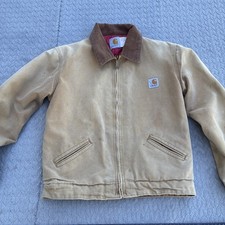 VTG 1995 Carhartt Detroit Jacket Youth M Red Quilt Lined Duck Canvas 90s USA