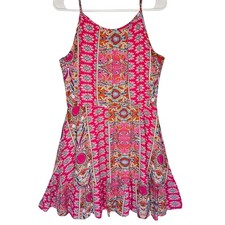 PRETTYGARDEN Pink Boho Paisley Mini Dress Sleeveless Ruffle Hem Medium