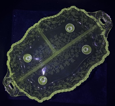 Vintage Manganese Glass Cambridge  Diane  pattern three-section relish bowl