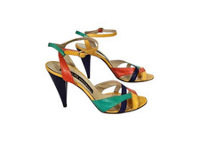 Vintage Maud Frizon Cone Heel Strappy Rainbow Leather Sandals Shoes Italian 7.5